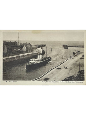Dieppe – Vue générale des jetées et arrivée du Courrier d'Angleterre – CPA n° 71