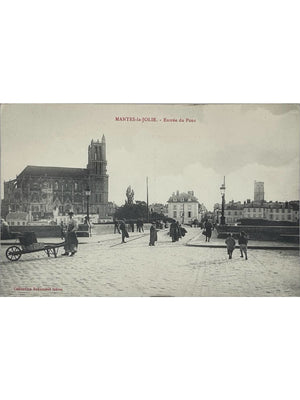 Mantes-la-Jolie – Entrée du pont et collégiale Notre-Dame – CPA ancienne