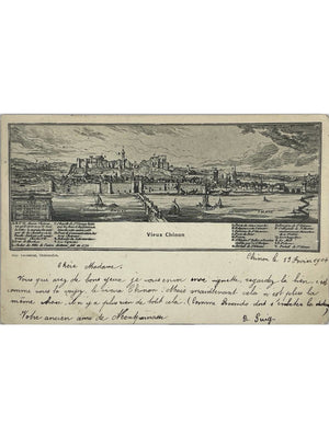 Chinon – Vieux Chinon, forteresse et ville depuis la Vienne – CPA 1904