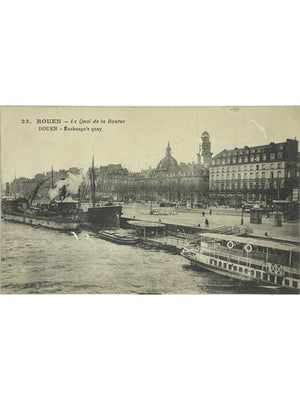 Rouen – Quai de la Bourse et bateaux sur la Seine – CPA 1916