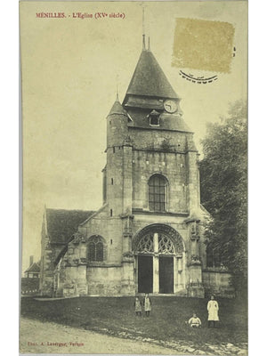 Ménilles (Eure) – L'église du XVe siècle et enfants – CPA ancienne