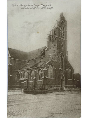 Ans près de Liège – Église endommagée – Première Guerre mondiale – CPA
