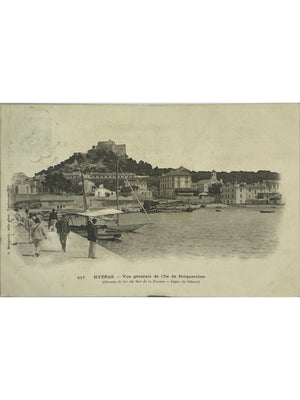 Hyères – Île de Porquerolles, vue générale du port – CPA Bougault n°517