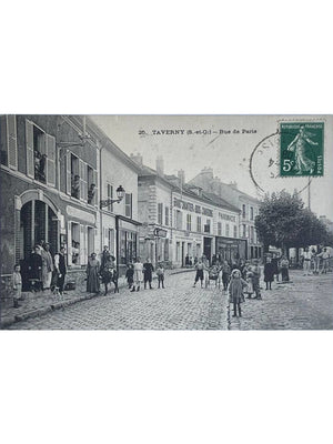 Taverny – Rue de Paris animée, poste et commerces – CPA 1908