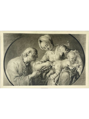 Carte postale – Scène ancienne de soin d’un nourrisson – mère et praticien – carte d’art