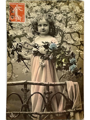 CPA enfant aux fleurs, portrait photographique colorisé – 1908