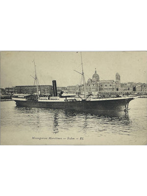 Carte postale – Marseille – Paquebot Sidon des Messageries Maritimes devant La Major