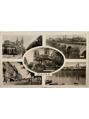 Carte postale – Mâcon – Carte multivues, églises, pont, quai Lamartine et Saône – années 1950