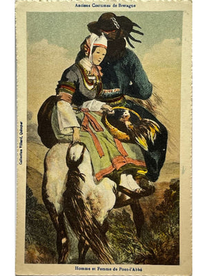 Carte postale – Pont-l'Abbé – Homme et femme en costumes bretons – Collection Villard