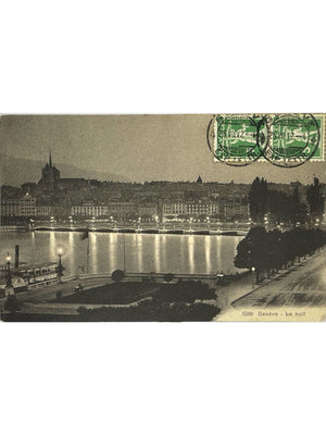 Genève la nuit – Rade et panorama urbain – CPA n° 5580