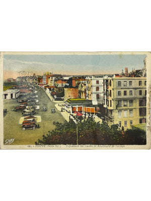 Carte postale – Dieppe – Esplanade du Casino et boulevard de Verdun – automobiles anciennes