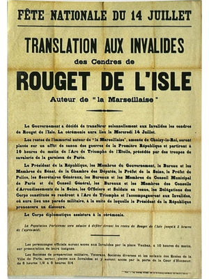 Paris – Transfert des cendres de Rouget de Lisle aux Invalides, 14 juillet 1915