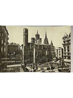 Carte postale – Barcelone – Plaza Berenguer el Grande et murailles – Zerkowitz n° 592 – 1960