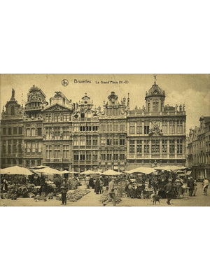 Bruxelles – Grand-Place côté nord-ouest et marché – CPA 1928