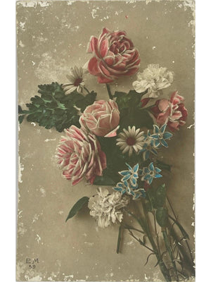 Carte postale ancienne fleurs – Bouquet de roses – E.M. n° 59 – 1918