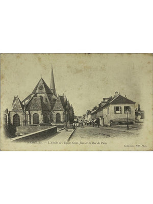 Nemours – Abside de l'église Saint-Jean et rue de Paris – CPA n° 34
