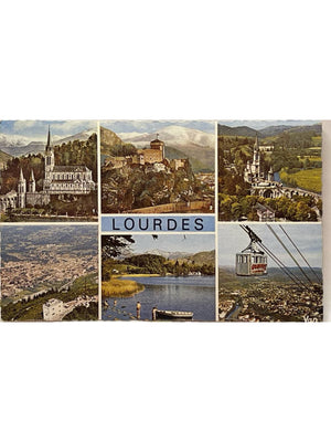 Carte postale – Lourdes – Basilique, château fort, lac et téléphérique – Multivues 1968