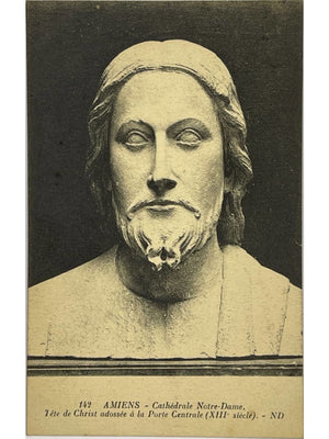 Amiens – Cathédrale Notre-Dame, tête du Christ de la porte centrale – CPA n°142