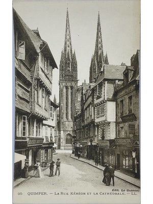 Quimper – Rue Kéréon et cathédrale Saint-Corentin – CPA n° 95