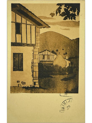 Ibarron – Crépuscule, dessin de Philippe Veyrin – CPA