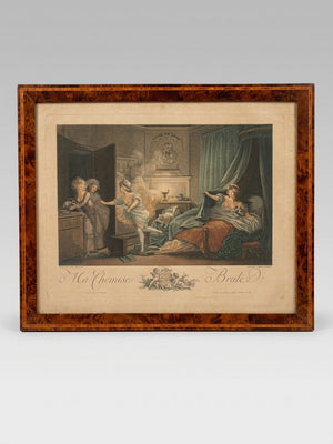 Ma Chemise Brûle ! — Rareté libertine de 1789 : gravure originale en couleurs d’Augustin Le Grand d’après Fragonard