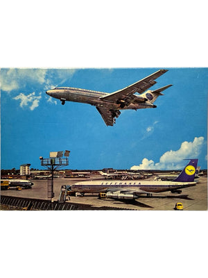 Carte postale – Francfort-sur-le-Main – Aéroport Rhein-Main, avions Lufthansa et Pan Am