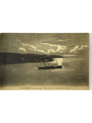 Saint-Brieuc – Effet de nuit vers l'embouchure du Légué, bateau à vapeur – CPA n°30