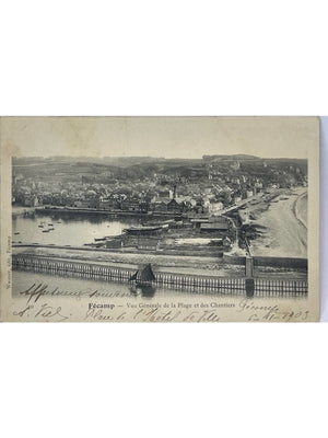 Fécamp – Vue générale de la plage et des chantiers – CPA 1903