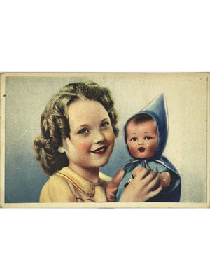 Fillette avec une poupée – carte postale fantaisie ancienne