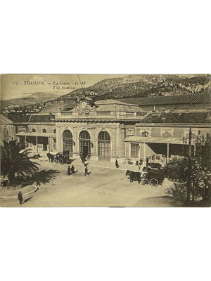 Toulon – La gare animée, automobiles et attelage – CPA 1921