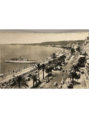 Nice – Promenade des Anglais, automobiles et bateau – CPSM années 1950