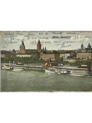 Mayence (Mainz) – Vue du Rhin et bateaux – CPA 1920