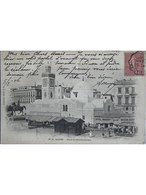 CPA Alger – Place du Gouvernement, commerces et animation – n° 3, 1906