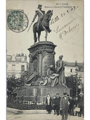 Lille – Statue du général Faidherbe, scène animée – CPA n°25