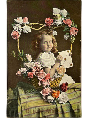 CPA Bonne Année – Fillette à la lettre entourée de roses – N° 496