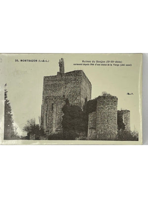 Montbazon – Ruines du donjon et statue de la Vierge – Carte postale des années 1950