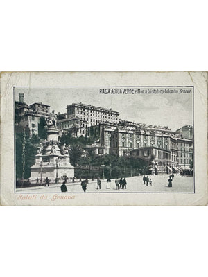 Gênes – Piazza Acquaverde et monument à Christophe Colomb – CPA vers 1920