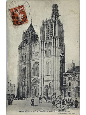 Sens ancien (Yonne) – Cathédrale avec la Tour de Plomb – CPA animée