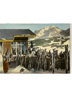 Megève – Terrasse du Jaillet, skieurs et Mont-Blanc – CPSM