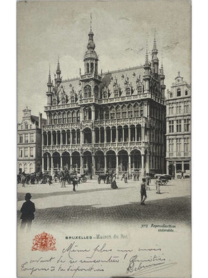 Bruxelles – Maison du Roi, Grand-Place animée – CPA vers 1903