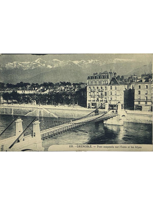 Grenoble (Isère) – Pont suspendu sur l'Isère et les Alpes – CPA n° 139