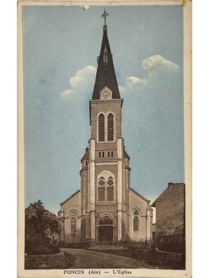 Poncin (Ain) – L'Église – Carte postale ancienne colorisée