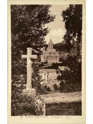 Saint-Nectaire – L'église et la croix – CPA ancienne LL