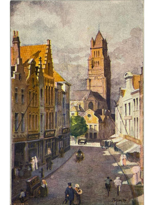 Carte postale – Bruges – Cathédrale Saint-Sauveur – Aquarelle signée A. Houcke