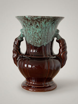 Grand vase en céramique émaillée brun et turquoise – ADP, Varages France - 27 cm