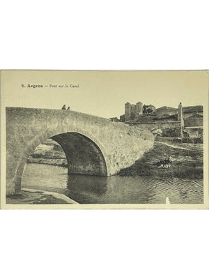 Carte postale – Argens-Minervois – Pont sur le canal du Midi – Carte double ancienne
