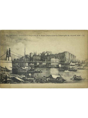 Angers – Ancien pont suspendu de la Basse-Chaîne avant la catastrophe de 1850 – CPA n° 75