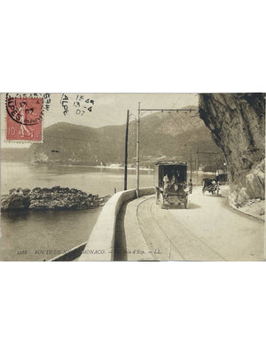 Èze – Route de Nice à Monaco, tramway et baie d'Èze – CPA LL n°1188
