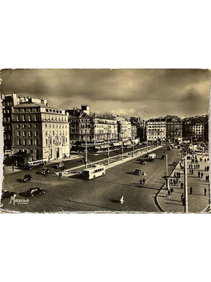 Carte postale – Marseille – Quai des Belges et entrée de la Canebière, trolleybus – Années 1950