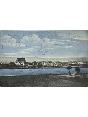 Budenheim – Vue générale au bord du Rhin – CPA colorisée